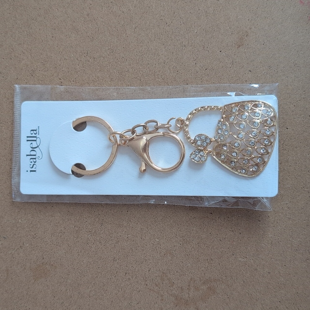 Chic Gold Handbag Keychain with Rhinestones - Picture 6 of 6